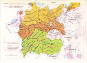 Carte de l'espace dialectal allemand ("Deutscher Sprachatlas", W. Koenig)